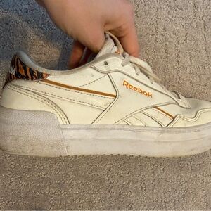 Reebok White and Tiger Print Sneakers